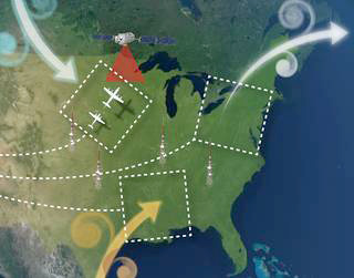 The three study areas this summer with flights originating from Virginia, Nebraska and Louisiana. Image by NASA.